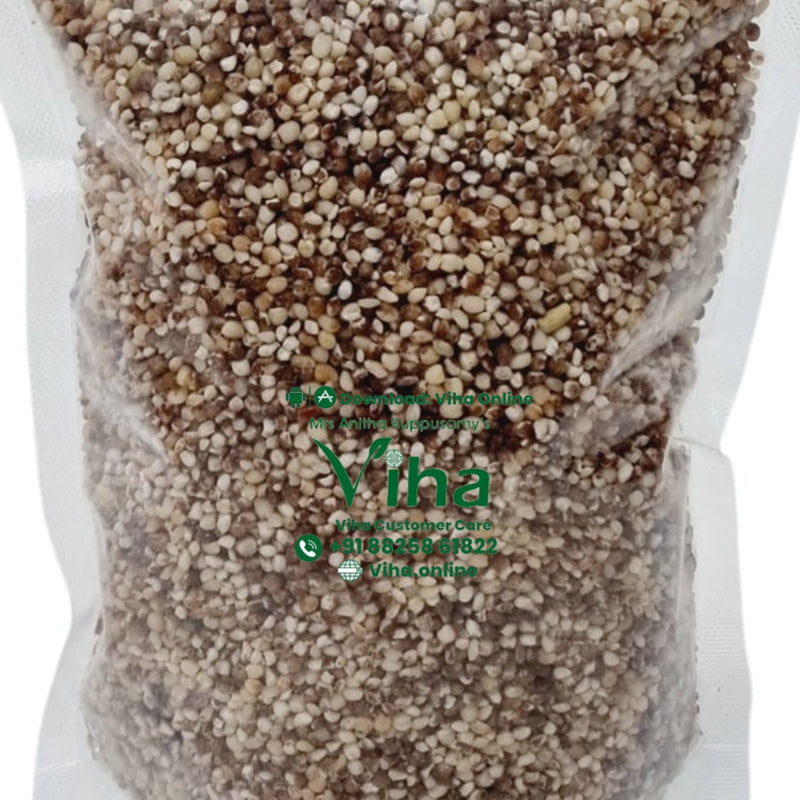 Irungu Cholam Organic, grain mix in a transparent bag