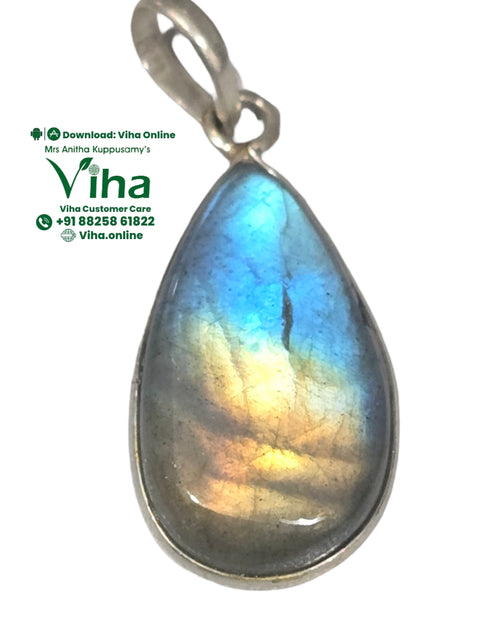 Natural Labradorite Silver Pendant, teardrop
