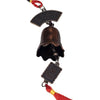 Fenshui Coin Bell Hanger, a bronze-coloured hanging ornament with a fan-shaped plaque, an embossed bell, and a rectangular pendant with a red tassel