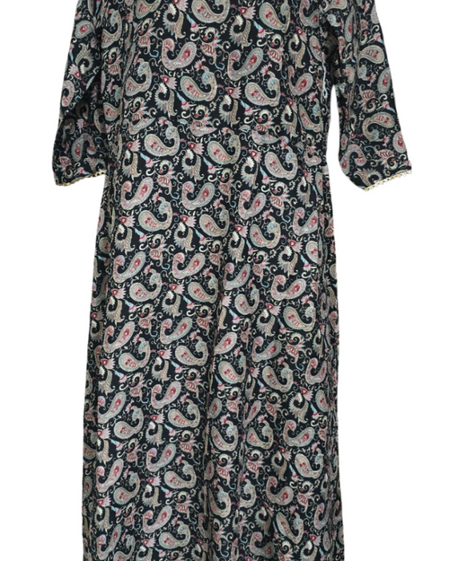Long Kurti With Dupatta, long-sleeved floor-length dress with paisley pattern print and round neckline