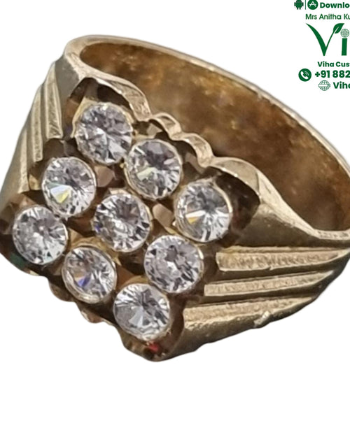 Impon Ring with White Stone, band with a clustered head of round clear stones