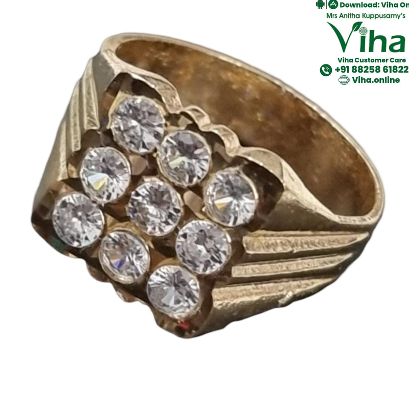Impon Ring with White Stone, band with a clustered head of round clear stones