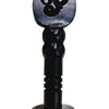 Karungali Wood Vel, a dark grey object featuring a teardrop top with an embossed symbol, a rounded stem, and a two-tiered circular base