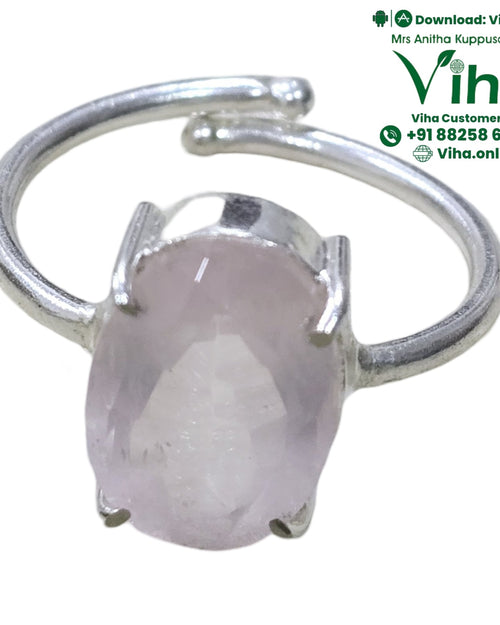 Rose Quartz White Metal Ring - Adjustable with faceted oval stone