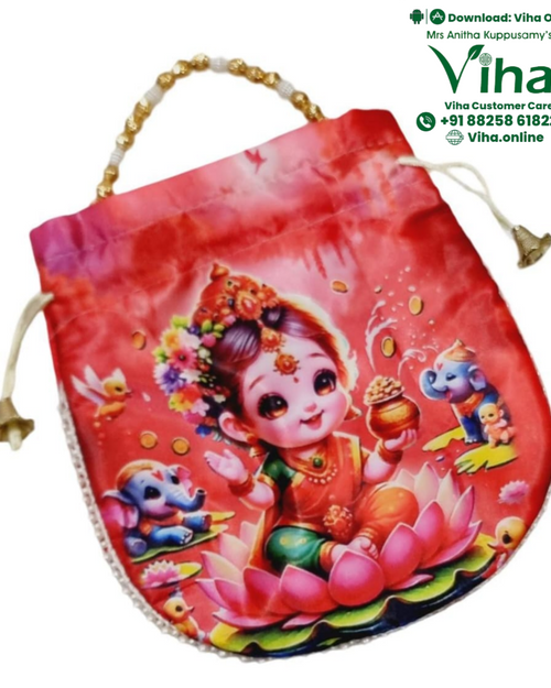 Mahalakshmi Potli Bag, red pouch with beaded top handle