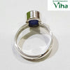 Blue Sapphire Ring Silver Oval Cut Adjustable, a silver-toned ring with one blue round-cut stone