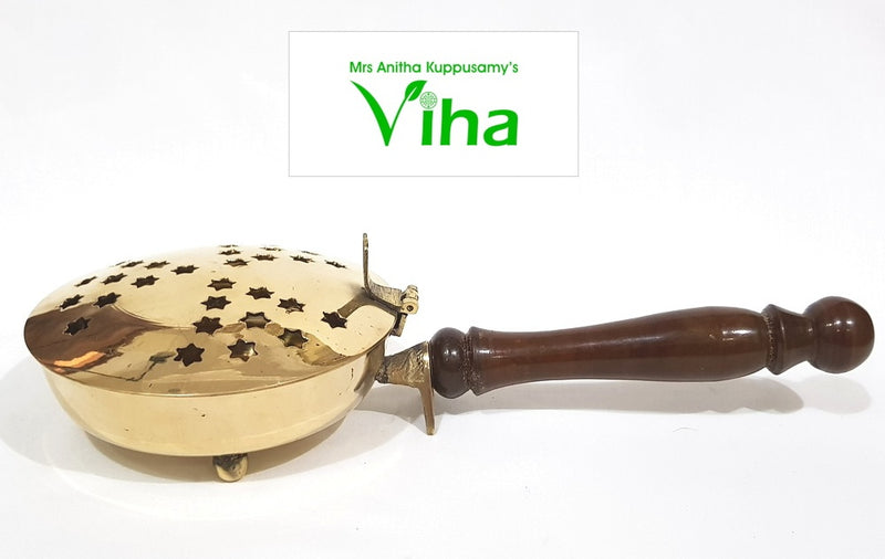 Sambrani Dhoobakkal, wooden handled vessel with long turned handle attached via a collar