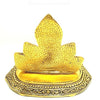 Sangu Ganesha Statue, a gold-toned decorative stand with a textured, multi-pointed fan-shaped back and an ornate beaded and scrolled oval base