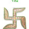 Swastik Wall Hanging, a gold-toned and red swastika emblem with green beaded borders and embossed floral patterns