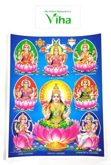 Ashta Lakshmi Photo - Big, the eight forms of Lakshmi, the central figure seated on a lotus with the other seven around her
