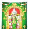 Meenakshi Amman Photo - Big, Meenakshi standing in green inside a temple doorway with a parrot in her hand, lamps at the base