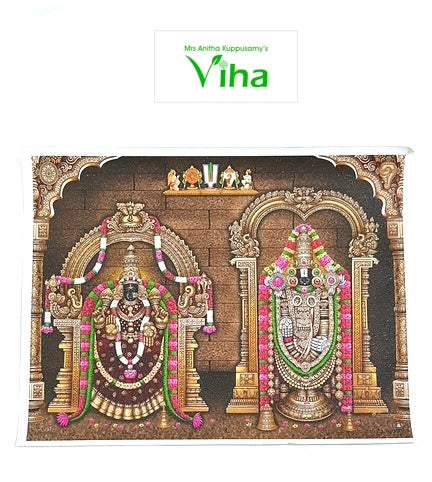 Sri Srinivasa Perumal Thayar Photo - Big, Srinivasa and Thayar garlanded in two adjoining temple doorways