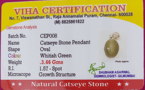 Silver Cat's Eye Stone Pendant - 2.5 g