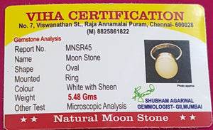 Silver Moon Stone Finger Ring/Size-19 / 5.48 Grams / மூன் ஸ்டோன் மோதிரம்