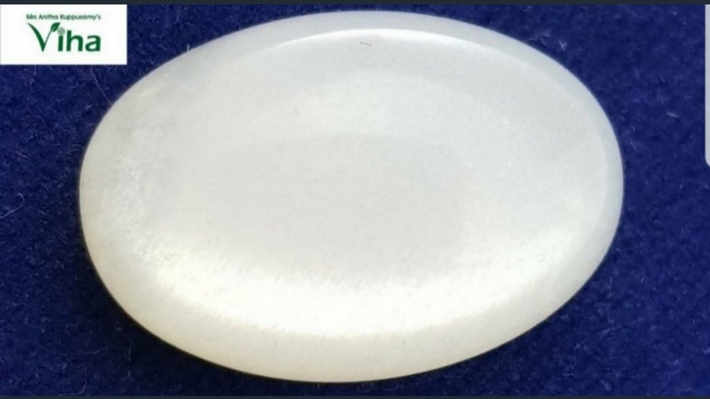 Moon Stone original, white oval cabochon, smooth surface, domed top