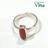 Natural Coral Silver Ring with rectangular stone