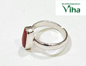 Coral Silver Oval Cut Ring - 4.60 g