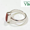 Natural Coral Silver Ring, silver-coloured metal ring holding a vertically-oriented rectangular red stone on a white surface