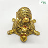 Triple Tortoise - Fengsui, a gold-toned metallic three-tiered turtle figurine with engraved shell patterns and six small red embedded stones on the heads
