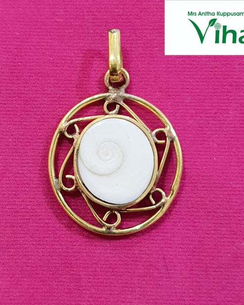 Gomathi Chakra Pendant, Open Ring, gomathi chakra suspended inside an open circular ring with scrollwork