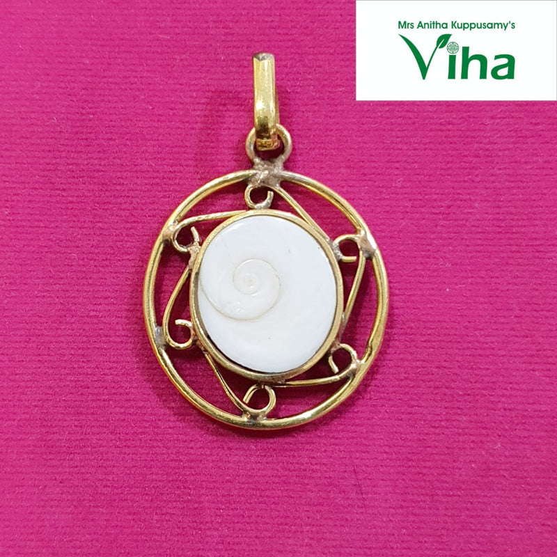 Gomathi Chakra Pendant, Open Ring, gomathi chakra suspended inside an open circular ring with scrollwork