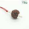 7 Mukhi Rudraksh, a brown bead with silver leaf-shaped caps on a red cord