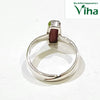 Natural Coral Silver Ring, a silver-toned metal ring featuring an open adjustable band and one rectangular red stone setting