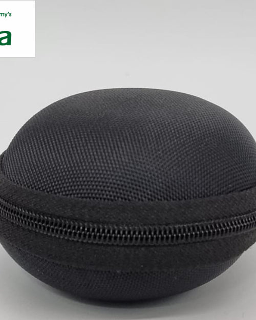 Earphone Pouch, black storage case with zipper closure and woven fabric