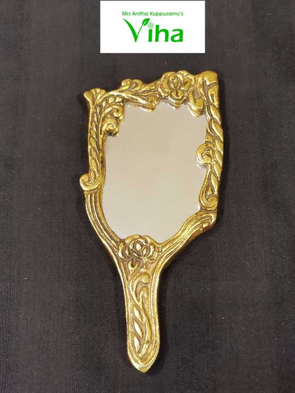 Rectangle Shape Mirror, a hand mirror featuring a gold-toned frame with ornate floral and scroll embossed details surrounding one central reflective surface