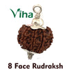 8 Mukhi Rudraksh, a brown bead pendant with ornate silver caps on each end