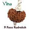 9 Face Rudraksh With Silver Cappings, a rough brown seed held in a cap and loops