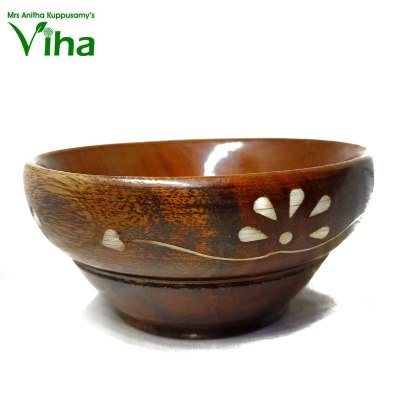 Antique Wooden Bowl with inlaid flower pattern