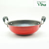 Iron Pan With Stainless Steel Lid, a red cooking pan with two black handles and metallic interior surface