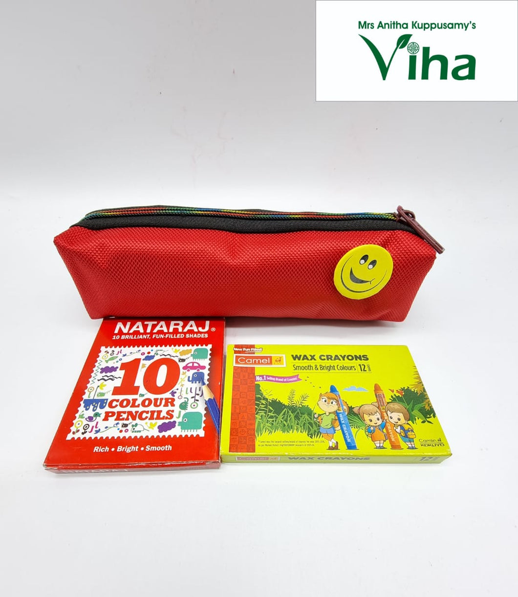 Children School Set / Pouch, Crayons, Colour Pencil