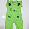 Kids Wear Jumpsuit with a cat face design, pointed ears, and paw print pockets in light green