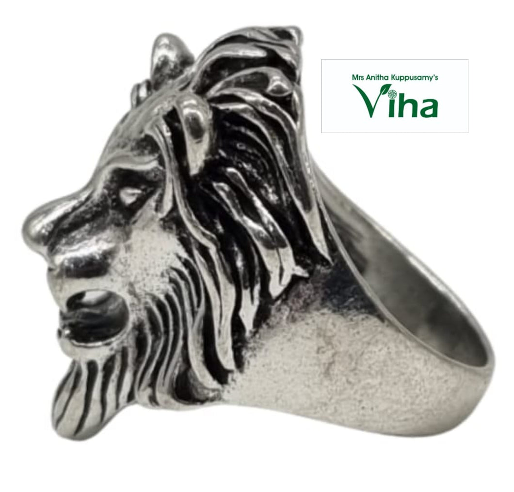 White Metal Lion Face Finger Ring Size :- 16