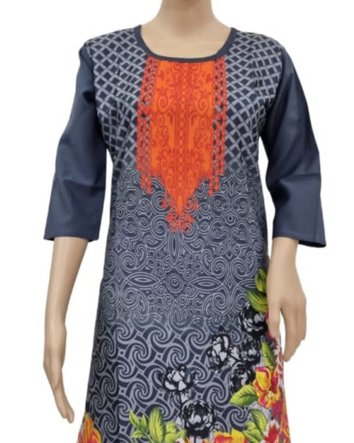 American Crepe Kurti Size - XL with scoop neckline and orange embroidered panel