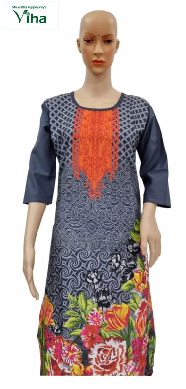 American Crepe Kurti Size - XL with scoop neckline and orange embroidered panel
