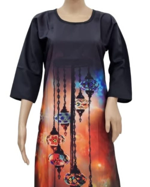 American Crepe Kurti, graphic print and round neckline