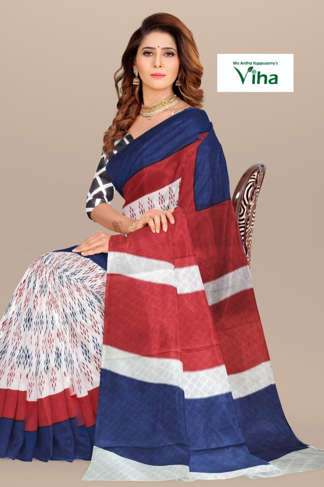 Pure Mulmul Printed Cotton Saree with Blouse