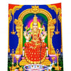 Kamatchi Amman Photo - Big, Kamatchi Amman seated within a gold arch in a red sari, lamps and offerings at the base