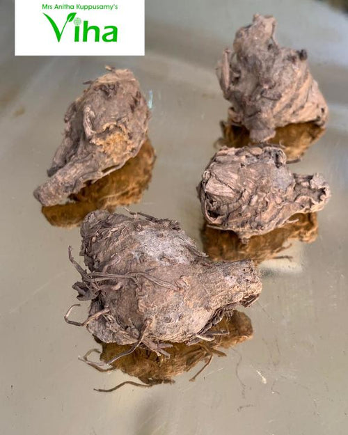 Black Turmeric | Karumanjal - Dried For Pooja, four irregular brown dried roots with fibrous textures