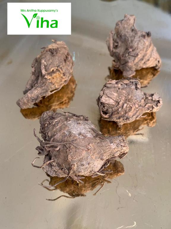 Black Turmeric | Karumanjal - Dried For Pooja, four irregular brown dried roots with fibrous textures