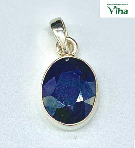 Blue Sapphire Oval Cut Silver Pendant