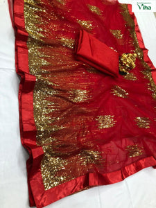 Designer Nylon Mono Net Saree With Blouse