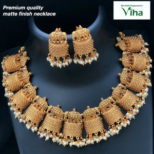 Premium Quality Beautiful Elephant & pearls Necklace Set - 013