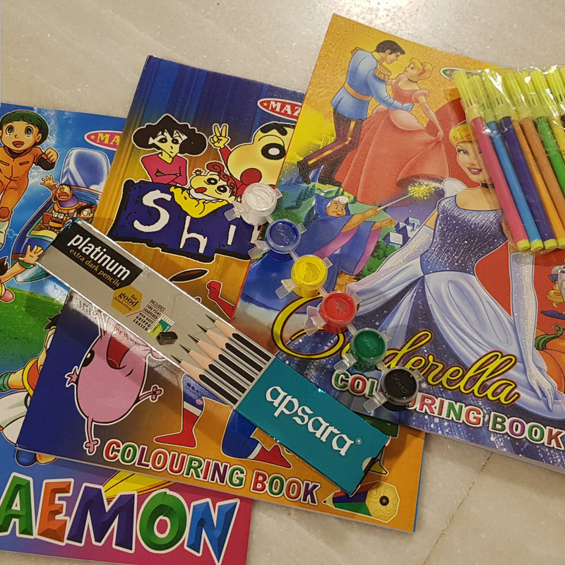 Colouring Book Set, four rectangular books and markers