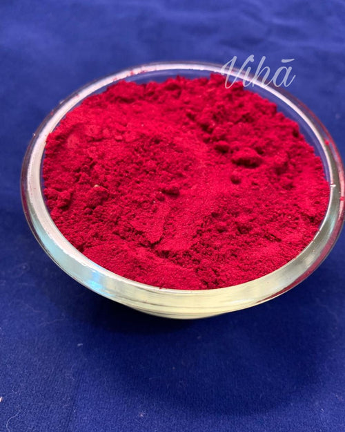 Meenakshi Thazhampoo Kumkum, clear glass bowl filled with fine textured bright red powder