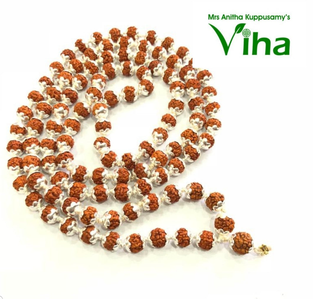 Rudraksh Mala Silver Cappings 108+1 Beads – Viha Online