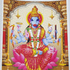 Shri Varahi Amman Photo, a glossy, rectangular print features a blue-faced, eight-armed figure in a red garment, seated on a pink lotus